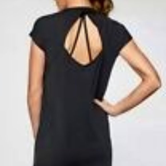 Athleta Dress Cocoon Black French Terry Knit Dolman Sleeve Mini Athleisure LARGE - Picture 1 of 9